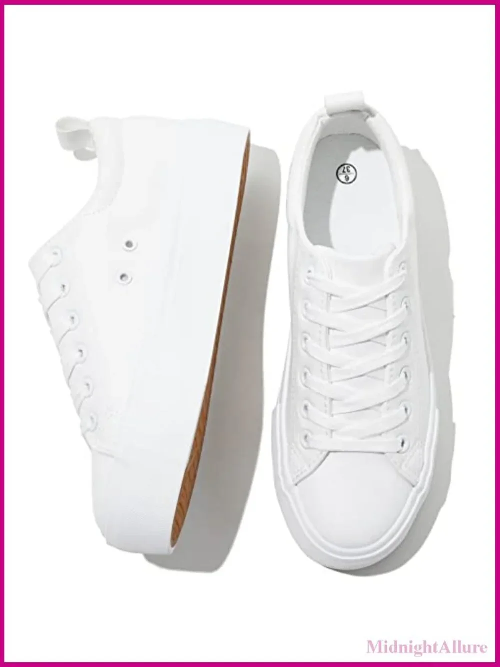 Platform Sneakers for Women PU Leather Slip Resistant Lace-Up Low Top